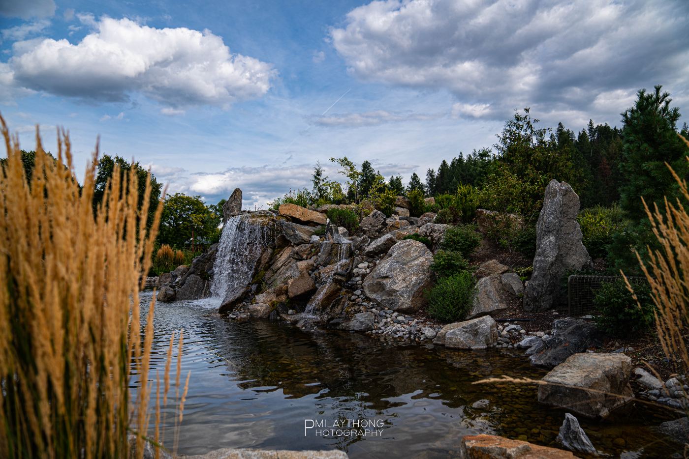 Waterfall and rock garden landscape